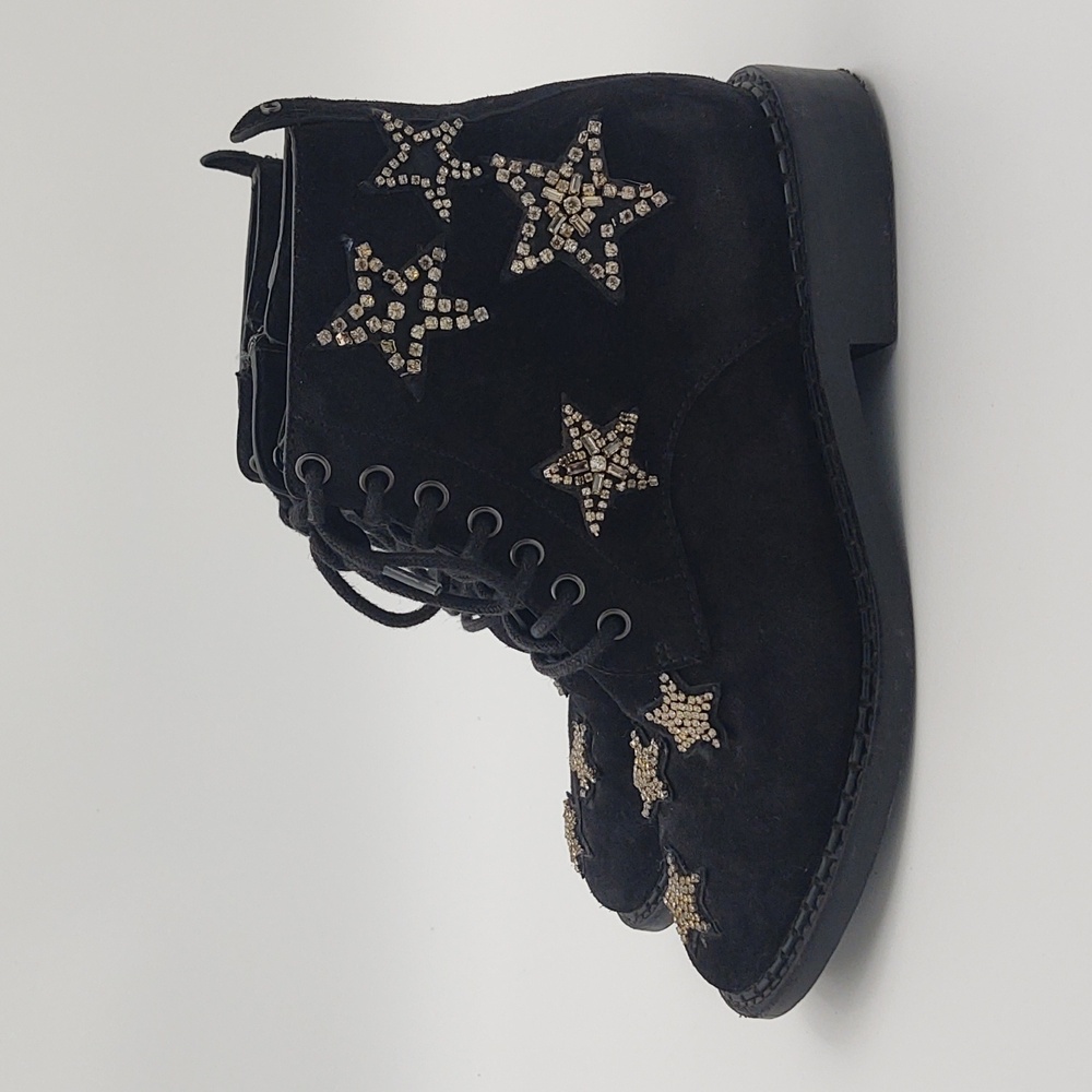 Coach Watts Crystal Star Combat Boots Black Suede 5.5 G2313